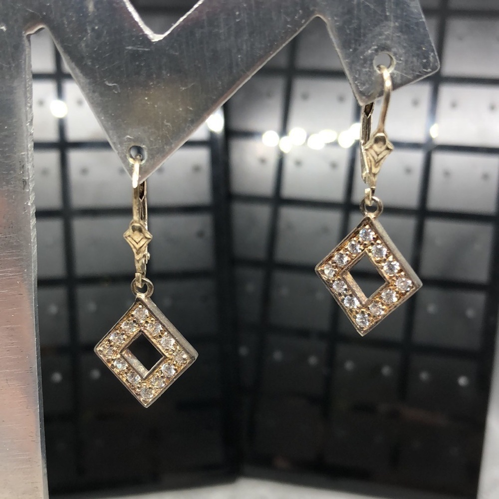 Vintage sterling silver 925 elegant geometric rhomb dangle drop earrings signed.